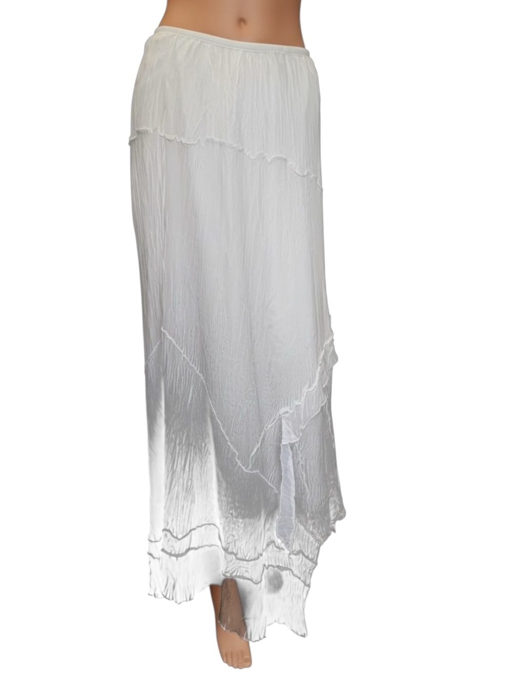 Komarov White Crinkle Layered Lined Maxi Skirt Size Large Elastic Waist